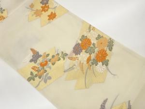 絽唐織花筏模様織出し袋帯